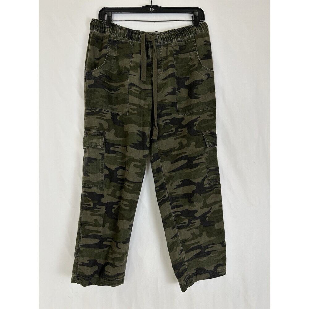 Sanctuary Women's Olive Green Camo Cropped Cargo Pants linen/cotton